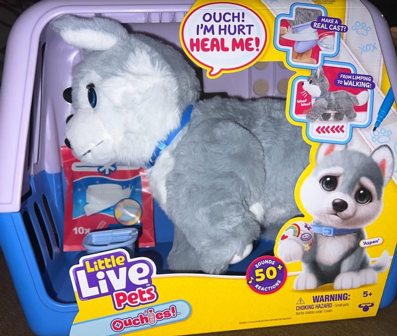 Little Live Pets – Aspen Chiot Husky Interactif – 50+ Sons – Kit Vétérinaire – Sac Transport – Dès 4 Ans
