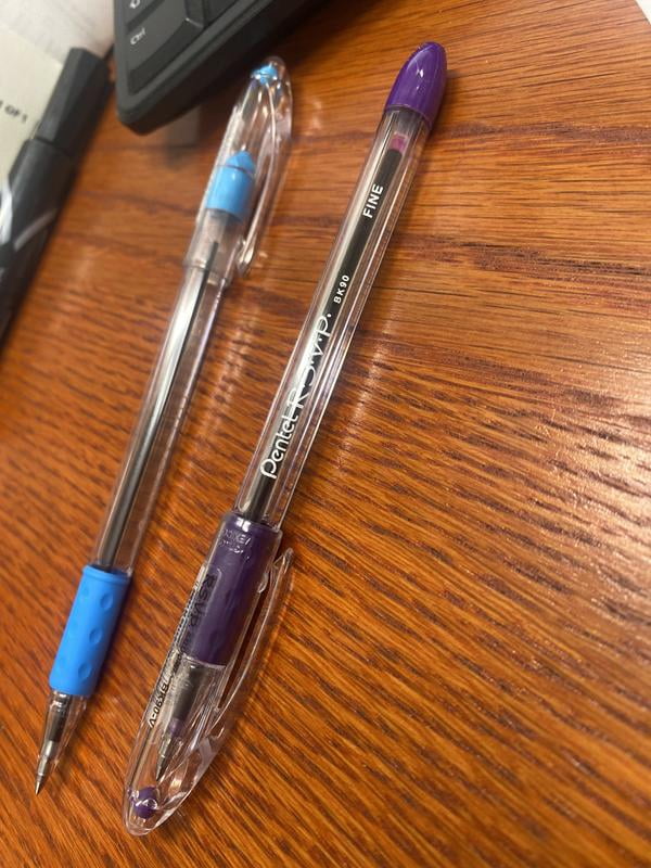 Canetas Pentel RSVP - Ponta Fina 0.7mm - Pack Com 12 (6 Pretas + 6 Azuis)