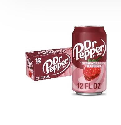 Dr Pepper, Soda Pop, 12 fl oz, 12 Pack Cans Strawberries & Cream