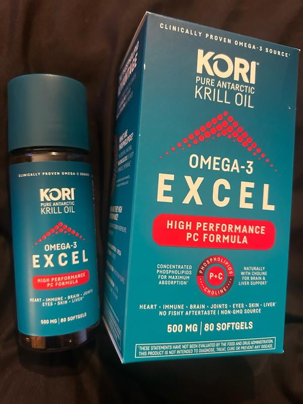 Kori Excel Krill Oil, 500mg Dietary Supplement, 80 Softgels