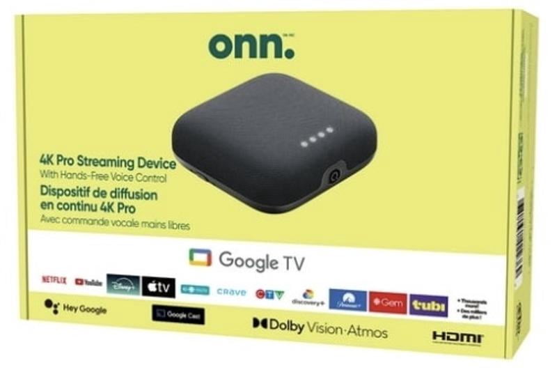 Onn. 4K Pro Streaming Device with Google TV Hands-Free Voice