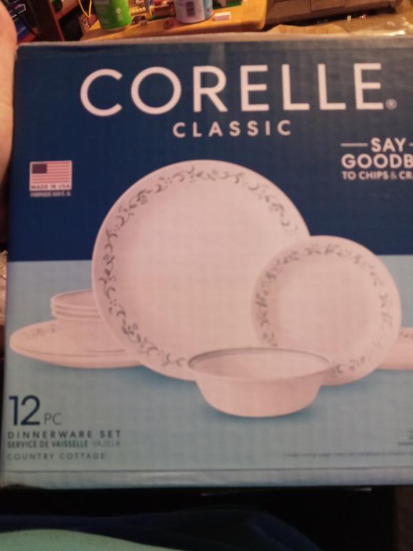 Corelle Country Cottage, White and Green Round 12-Piece Dinnerware Set