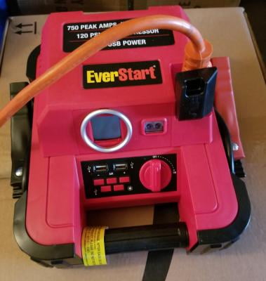 EverStart 750A Jump Starter with Reverse Polarity Alarm, 120 PSI