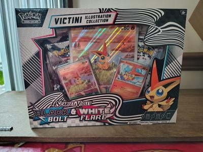 pokmon - trading card game: unova victini illustration collection Pokemon Box (Black Bolt / White Flare) Columbia Sports Cards & More Youll find even more Pokmon from the Unova region inside the included booster packs from the special Scarlet Pokmon TCG: Unova Victini Illustration