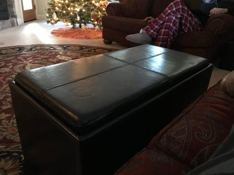 Linon Double Storage Ottoman With Side Pocket Dark Brown