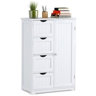 Home Discount Priano Bathroom Cupboard 4 Drawer 1 Door Floor Standing Cabinet Unit Storage Wood White 