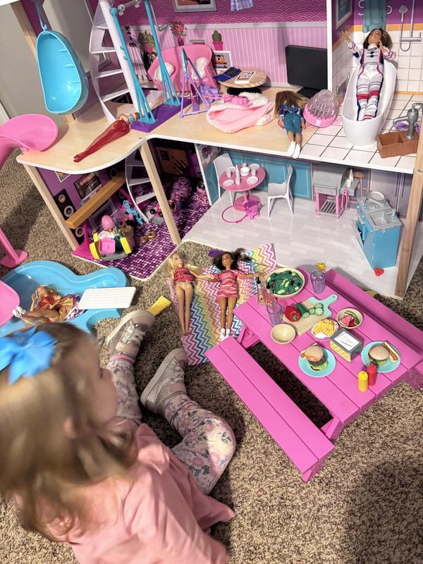 Our Generation Pink Picnic Table Set for Dolls, BBQ Grill, Summer