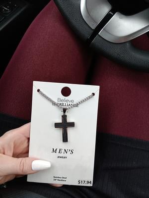 Believe by Brilliance Men's Stainless Steel Cross Pendant Necklace
