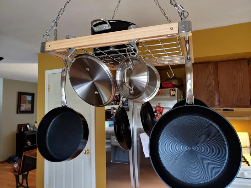 Cooks Standard 36-Inch Ceiling Mounted Wooden Pot Rack with 6 Solid Cast  Aluminum Swivel Hooks, Movable Tracks Type Hanging Pot Rack Suitable for Heavy  Duty Pots and Pans 