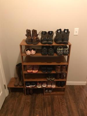 Espresso 6 Shelves Shoe Storage Rack With Chair Finish Solid Wood Walmart Com Walmart Com