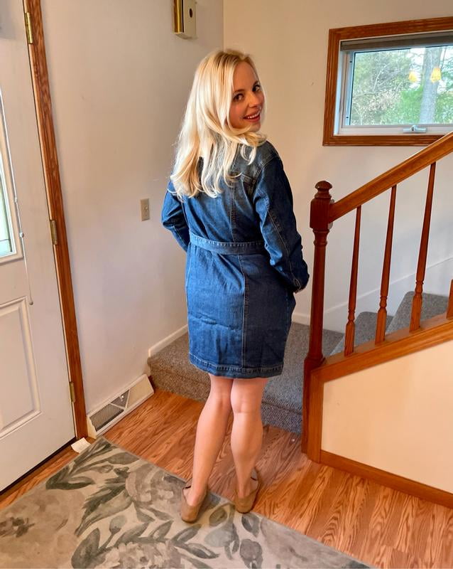eloquii elements women's plus puff sleeve denim jacket dress Puff Sleeve Denim Jacket Dress - Mini Length, Black Wash