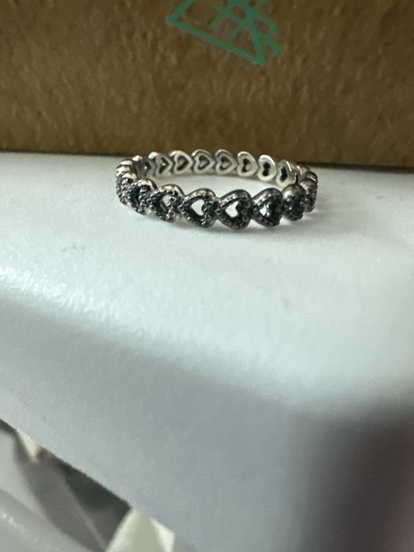 PANDORA Sterling Silver Band of Hearts Ring for Women, Black