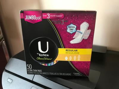 Kotex U Cleanwear Ultra Thin Pads With Wings Regular Unscented 50 Count Walmart Com Walmart Com