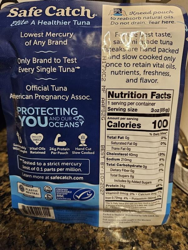 6 pack) Safe Catch Elite Wild Pure Tuna, 3 oz Pouch – Mercury
