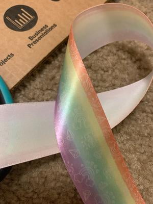 Offray Multicolor Letter Print Ribbon - 1-5/16" X 12 Ft, Satin Polyester, For Crafts & Gifts