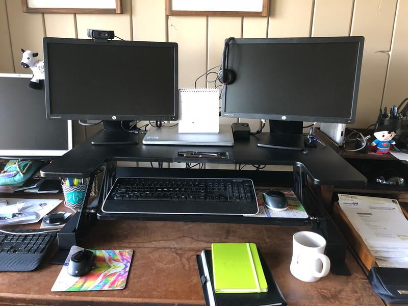 Best Choice Products 36in Height Adjustable Standing Tabletop Desk Sit To Stand Workstation Monitor Riser W Gas Spring