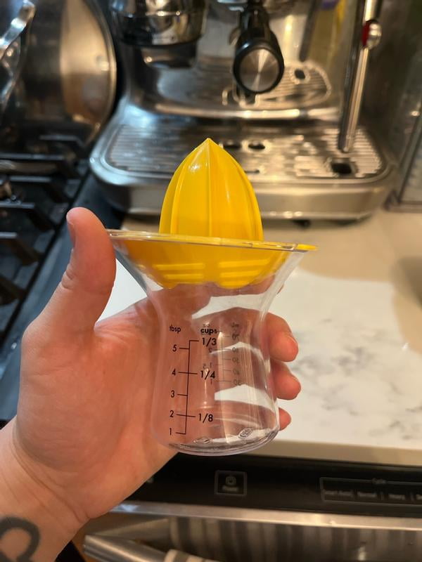 OXO Small Citrus Juicer Yellow Compact Reamer with Measurement