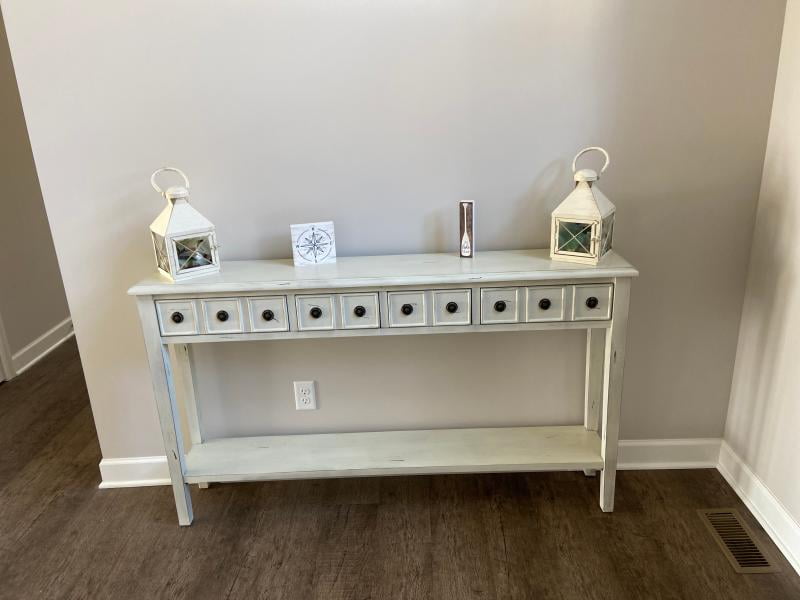 Sadie Farmhouse 4 Drawer Long Console Table with Shelf Cream