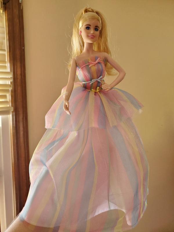 12-in Blonde in Rainbow Dress Barbie Signature Birthday Wishes Doll Multi Approx