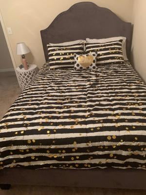 Double bed duvet cover set sun and moon black yellow gold stars border. latitude gold glitter stripe and polka dot bed in a bag bedding set