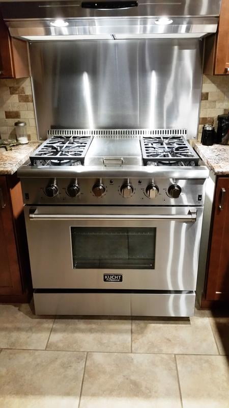 Kucht 36 in. 5.2 cu. ft. Dual Fuel Range with Gas Stove and Electric Oven  with Convection Oven in White with Gold Handle KDF362-W-GOLD - The Home  Depot