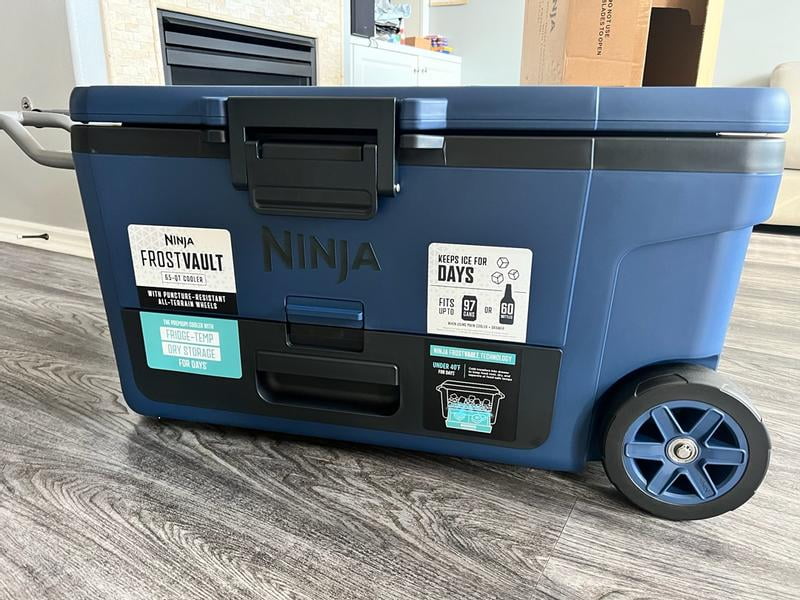 Ninja FrostVault 65 Quart Wheeled Cooler, Blue, Ice Retention, Dry