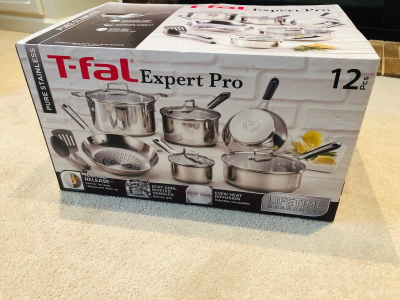 T-fal Expert Pro 12 Piece Stainless Steel Cookware Set, Dishwasher Safe