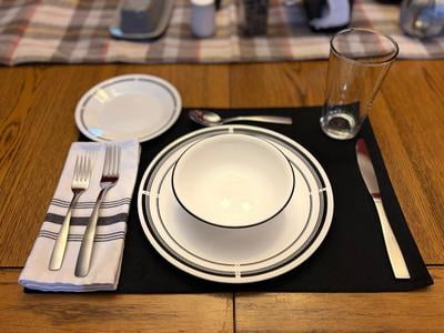 Corelle Brasserie 12-pc Dinnerware Set for 4, Black Rim