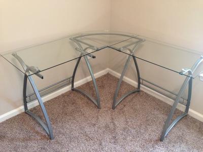 Walker Edison Glass L Shaped Computer Desk With Pull Out Keyboard