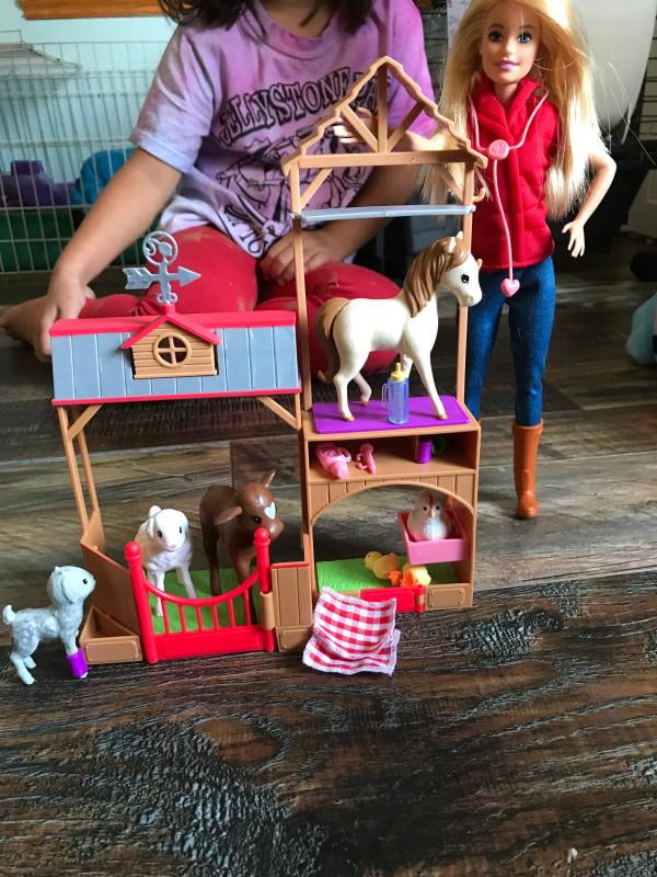 Barbie Sweet Orchard Farm Doll Playset Blonde Doll with Barn Frame 7 Animals 10 Acceessories Walmart