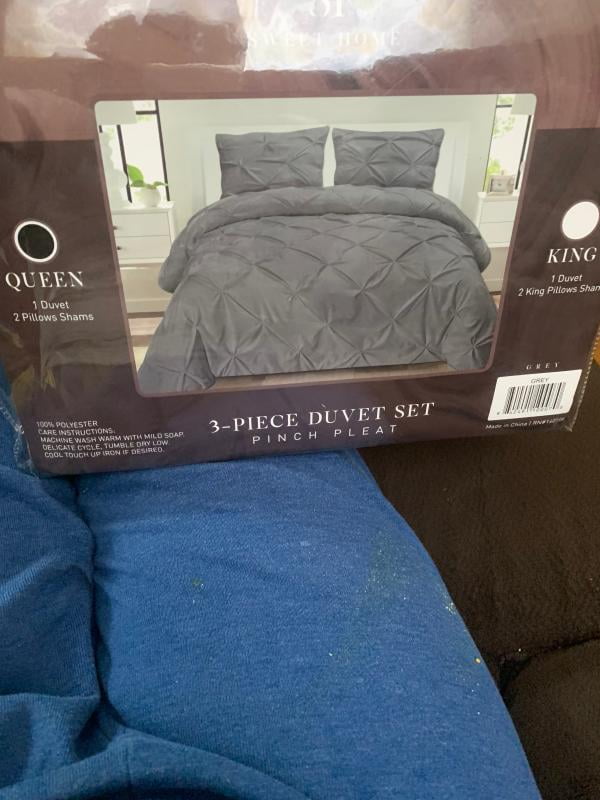 Sweet Home Collection / 3 Piece PP Luxury Pinch Pleat Pintuck Fashion Duvet Set,Aqua,King