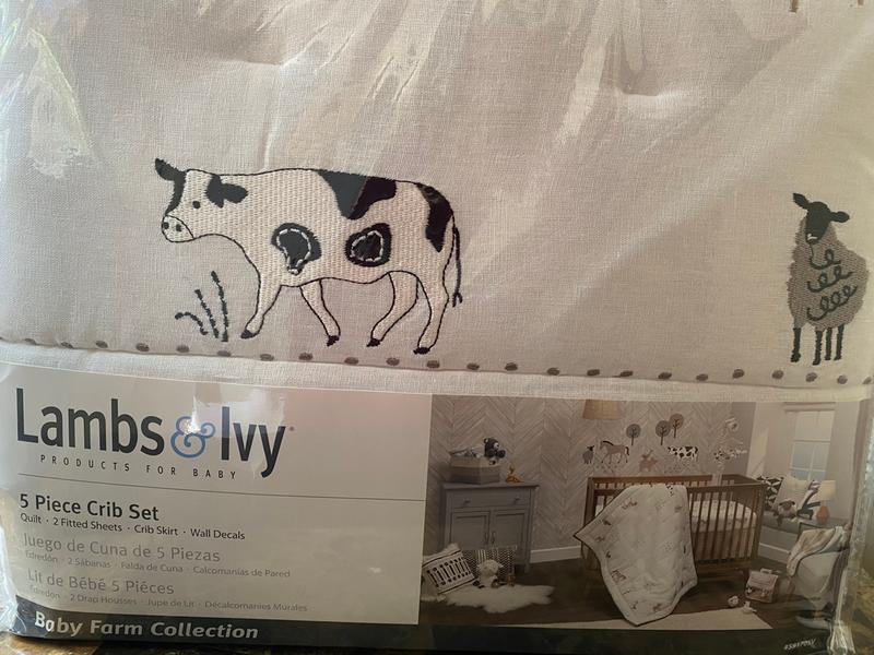Lambs Ivy Baby Farm Animals 5 Piece Baby Crib Bedding Set White Taupe Walmart Com Walmart Com