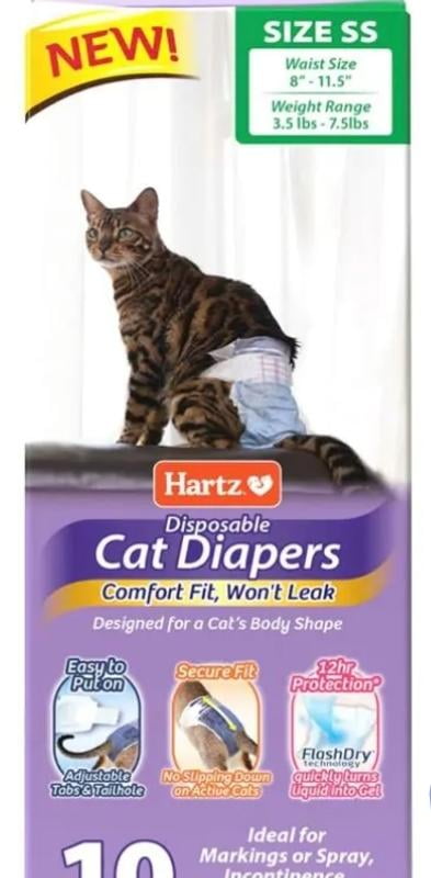 Hartz Disposable Cat Diapers with Secure Comfortable Fit for Leak Protection on Male Female Cats XS