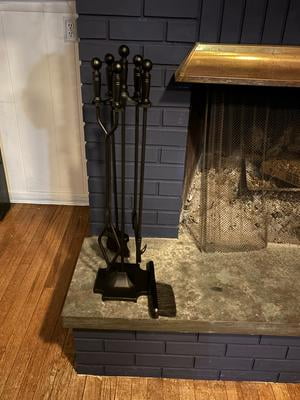 5 Pcs Fireplace Tools Set with Stand, Shovel, Poker - Wrought Iron