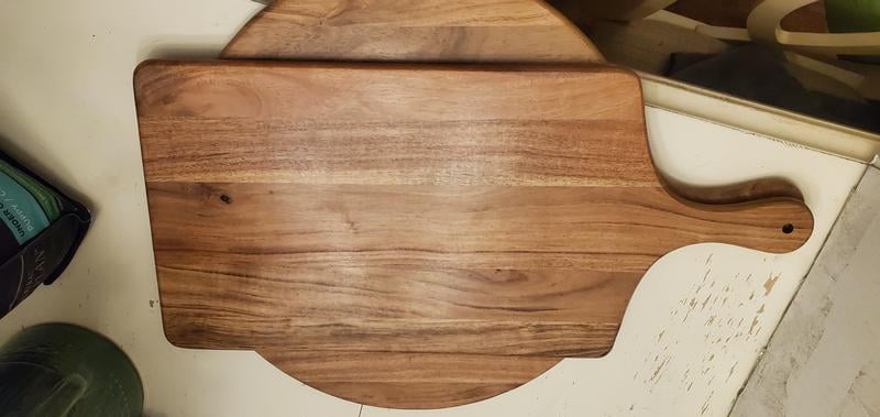 Samhita Round Acacia Wood Cutting Board With Handle - 13x9 Inch Charcuterie & Serving Board - View #9
