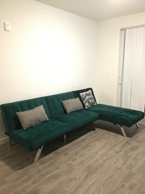 Dhp Emily Sectional Futon Sofa Bed With Convertible Chaise Lounger Modern Design With Sturdy Chrome Legs Grey Linen Walmart Com Walmart Com