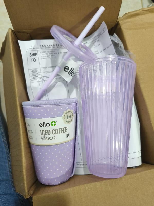Ello Iced Coffee Cooler 24Oz Plastic Blue Hydrangea - Walmart.com