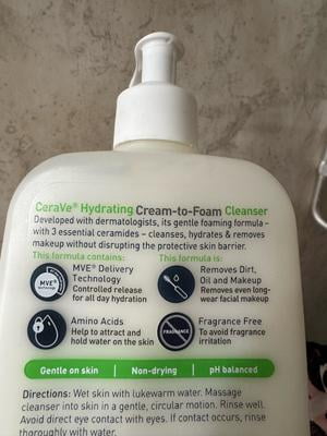CeraVe Hydrating Cream-to-Foam Facial Wash, Fragrance Free Makeup