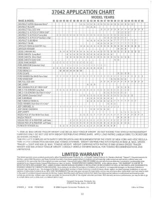 Reese Hitch 37042 Application Chart
