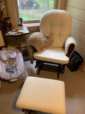 storkcraft bowback glider and ottoman set