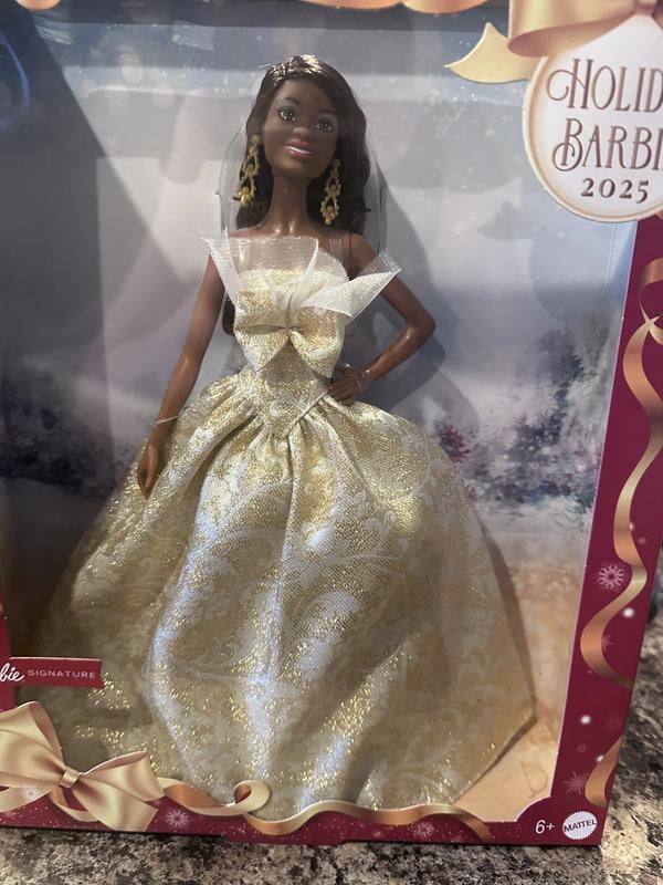 Barbie Signature 2025 Holiday Barbie Fashion Doll, Seasonal Collector, Black  Hair with Silver & Gold Gown - Walmart.com