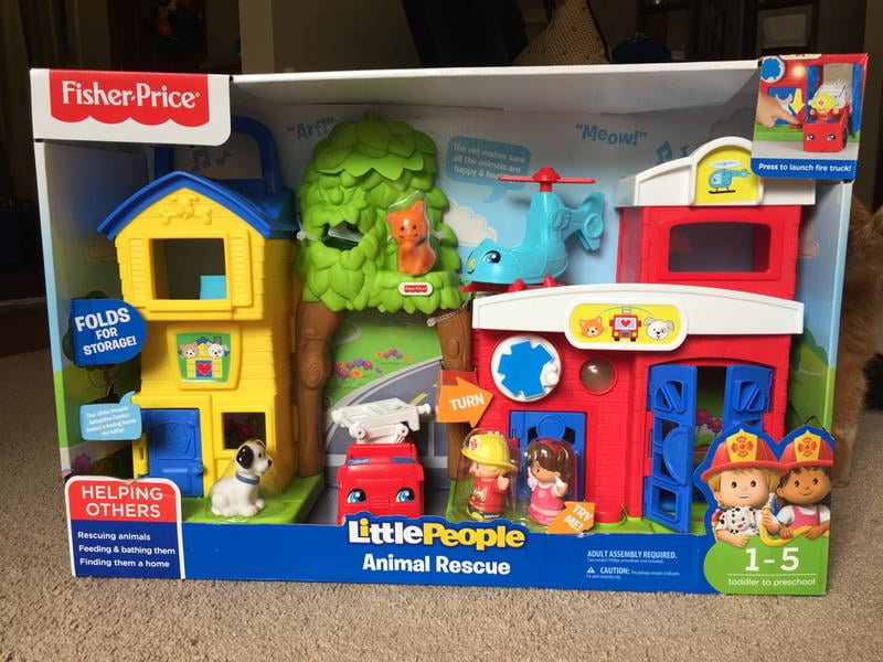 Fisher Price Little People Animal Rescue Fire station fire truck dog cat kitten 