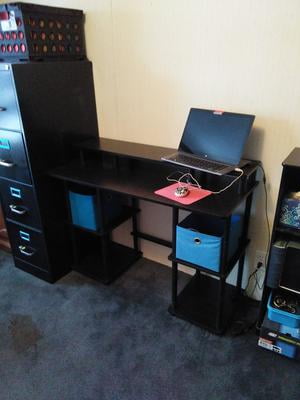 Furinno Turn N Tube Computer Desk With Top Shelf Espresso Black