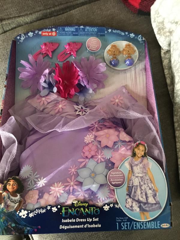 isabella blue dress encanto Disney Isabela Up Costume Set with Flower Crown & Accessories Blue Cheese Dressing - Become the official flower Lace Ups Size:4-6 year with bow