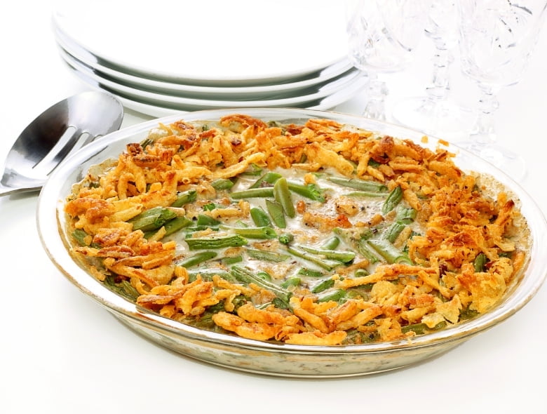 Easy green bean casserole with crispy shallots