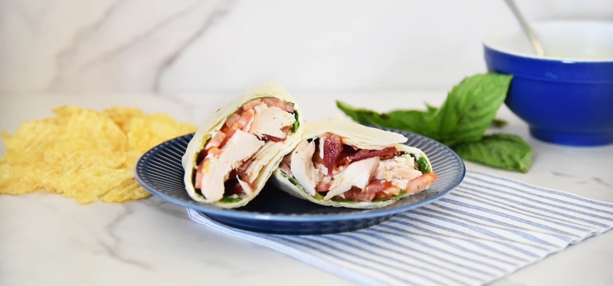 Chicken BLT wrap with basil mayo