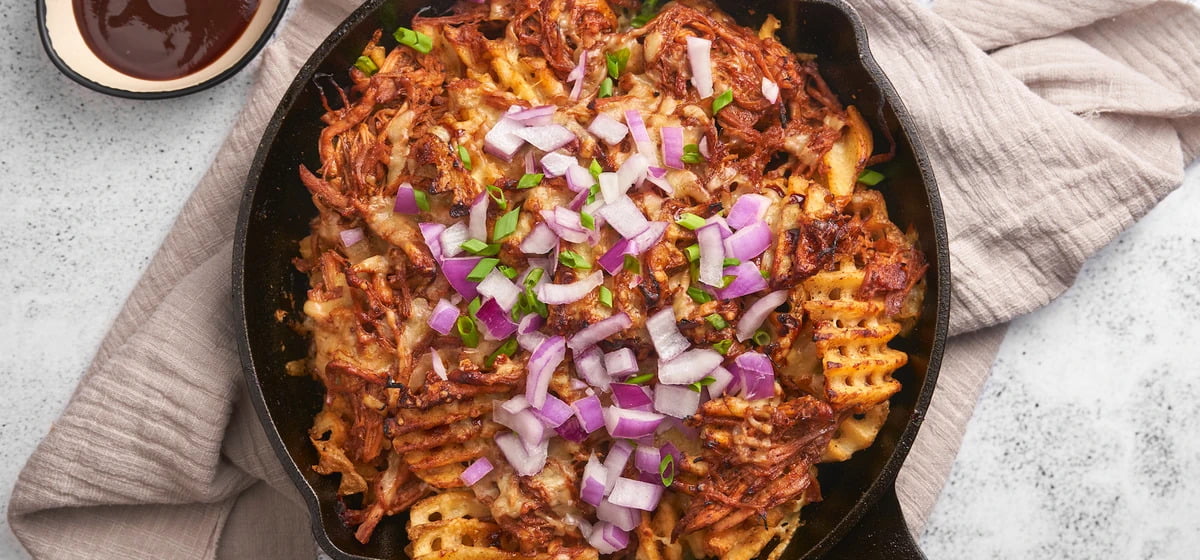 Loaded pulled pork waffle fries