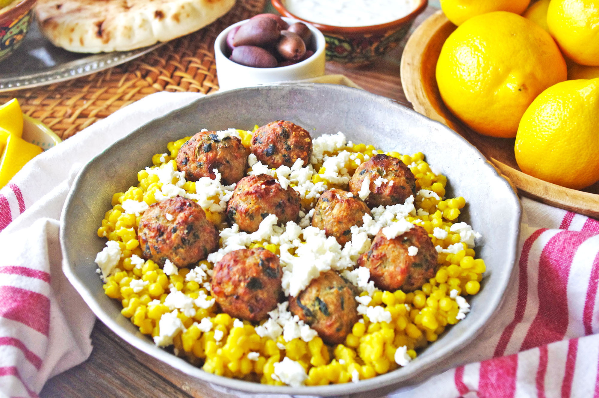 Greek turkey meatballs with tzatziki and couscous