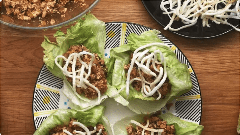 Tofu lettuce wraps with mushrooms