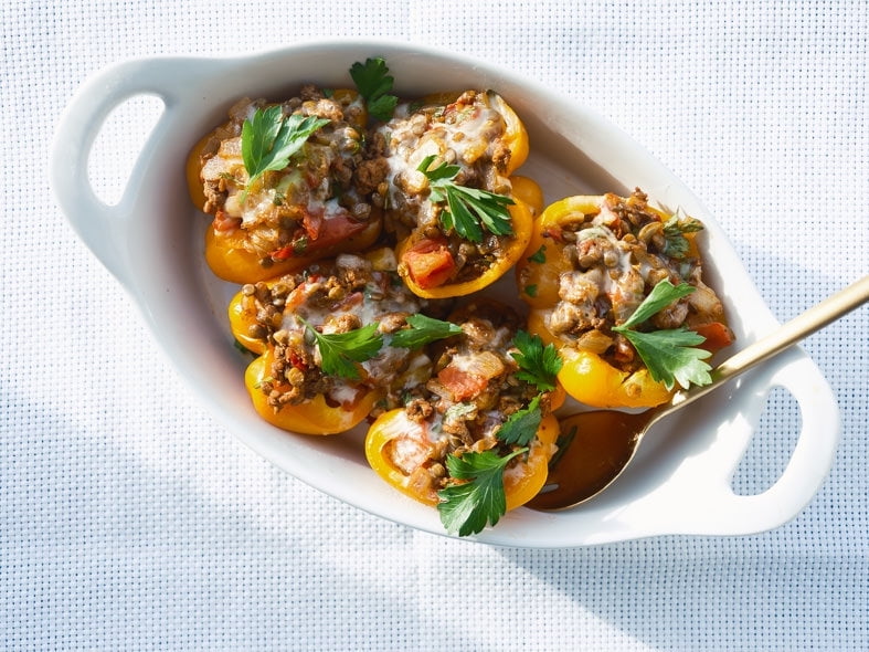 Lentil and turkey stuffed peppers